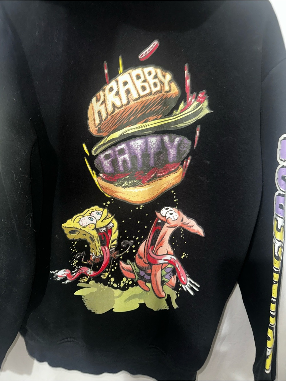 H&M Black Hoodie with Small Embroidered SpongeBob Graphic